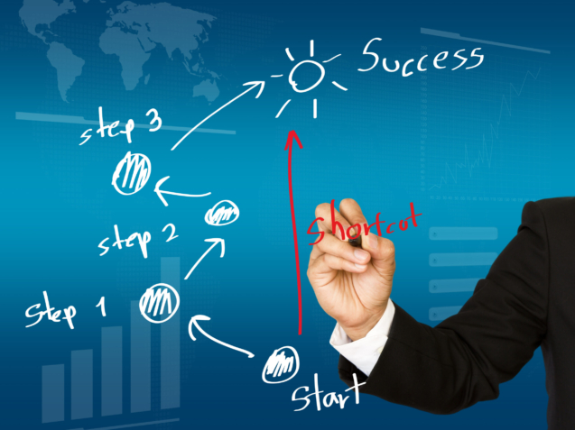 Businessman drawing shortcut to " Success "